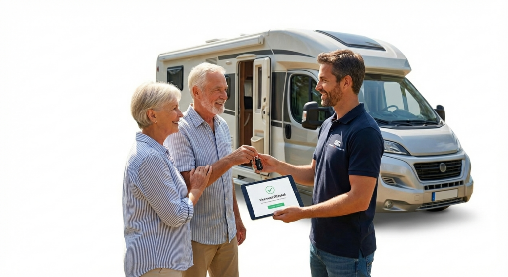 Expert procédant au rachat vieux camping-car avec paiement cash immédiat
